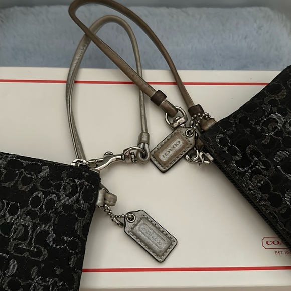 Coach Signature Black Silver Metallic Wristlet *2 for 1* - Picture 2 of 7